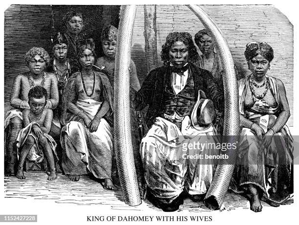 stockillustraties, clipart, cartoons en iconen met koning van dahomey met zijn echtgenotes - benin