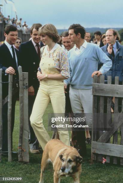 Lady Diana Spencer and her fiancé, Prince Charles, at Cowdray Park Polo Club In Gloucestershire, 12th July 1981.