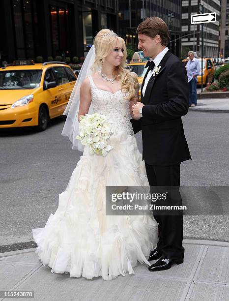 Andrea Catsimatidis and Christopher Nixon Cox arrive at their wedding reception at The Waldorf-Astoria on June 4, 2011 in New York City.