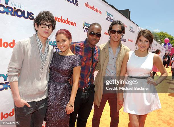 Actors Matt Bennett, Ariana Grande, Leon Thomas III, Avan Jogia and Daniella Monet from the show Victorious arrive at Nickelodeon's exclusive...