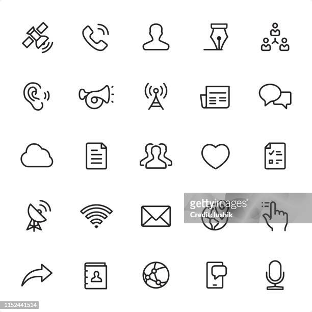 kommunikation-outline-icon-set - mobile phone edit stock-grafiken, -clipart, -cartoons und -symbole