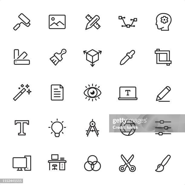 design - outline icon set - wallpaper brush stock illustrations