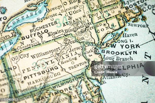 antike usa maps detail: new york, brooklyn, philadelphia - philadelphia pennsylvania map stock-grafiken, -clipart, -cartoons und -symbole