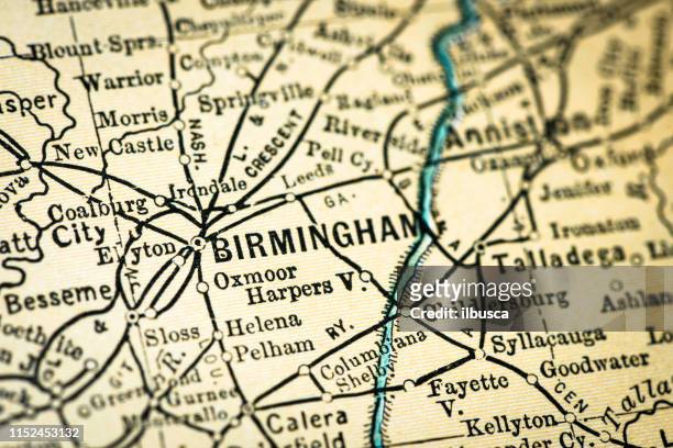 antique usa map close-up detail: birmingham, alabama - birmingham alabama stock illustrations