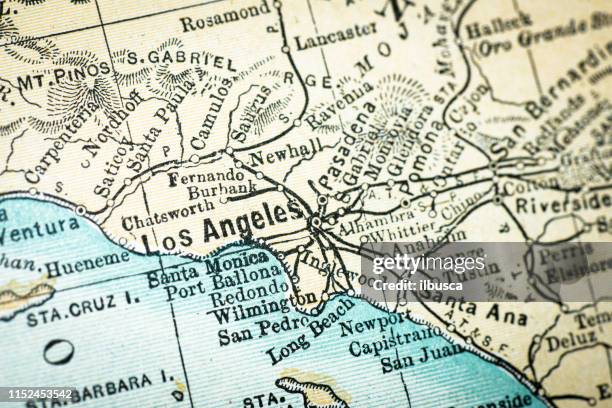 antique usa map close-up detail: los angeles, california - city of los angeles stock illustrations