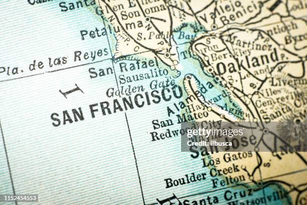 antique usa map close-up detail: san francisco, california - oakland california stock illustrations