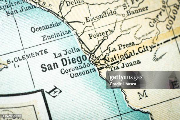 antike usa karte aus nächster nähe: san diego, kalifornien - san diego county map stock-grafiken, -clipart, -cartoons und -symbole