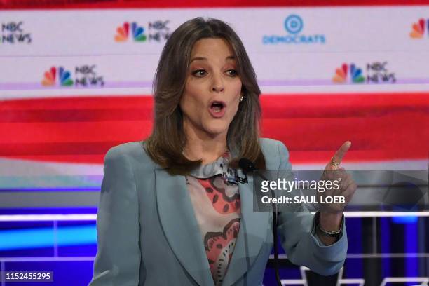 Democratic presidential hopeful US author Marianne Williamson speaks during the second Democratic primary debate of the 2020 presidential campaign...