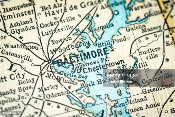 antike usa karte aus nächster nähe: baltimore, maryland - baltimore stock-grafiken, -clipart, -cartoons und -symbole