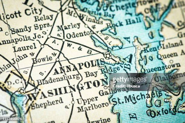 antique usa map close-up detail: annapolis, maryland - annapolis stock illustrations