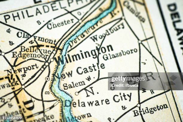 antique usa map close-up detail: wilmington, delaware - delaware us state stock illustrations