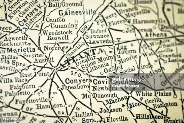 antique usa map close-up detail: atlanta, georgia - atlanta georgia map stock illustrations