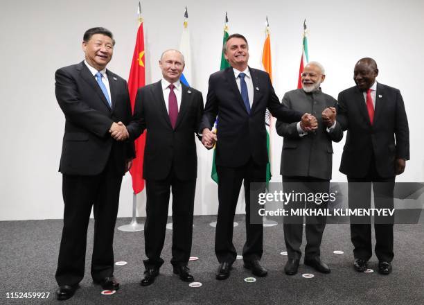 Chinese President Xi Jinping, Russian President Vladimir Putin, Brazilian President Jair Bolsonaro, India's Prime Minister Narendra Modi and South...