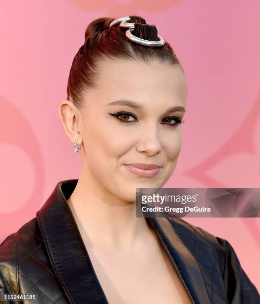 Millie Bobby Brown arrives at Louis Vuitton Unveils Louis Vuitton X: An Immersive Journey at Louis Vuitton X on June 27, 2019 in Beverly Hills,...
