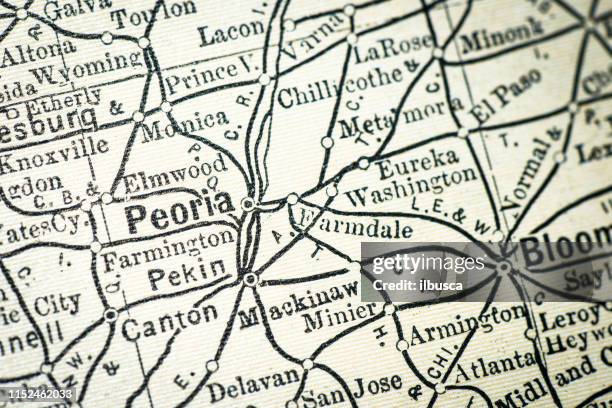Antique Usa Map Closeup Detail Peoria Illinois High-Res Vector Graphic