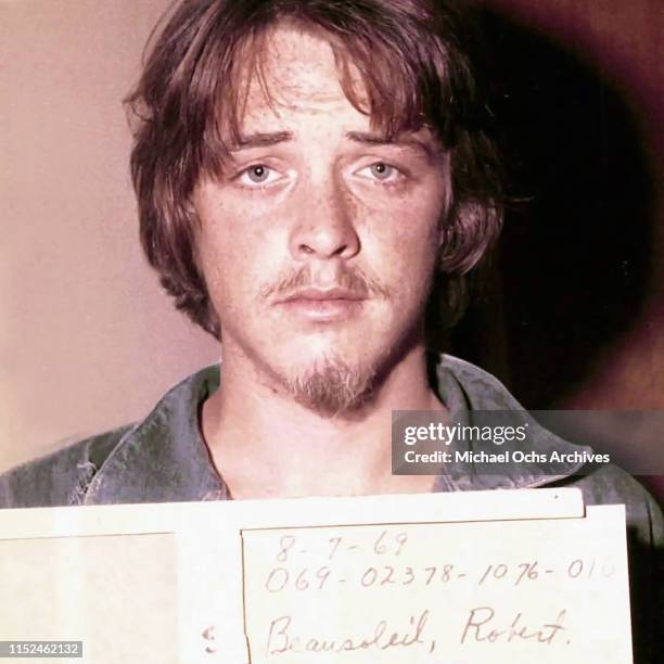 Robert 'Bobby' Beausoleil poses for a mugshot after being arrested for the murder of Gary Hinman at the request of Charles Manson on August 7, 1969.