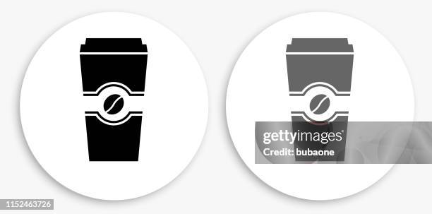 coffee cup black and white round icon - multiple coffee cups stock illustrations