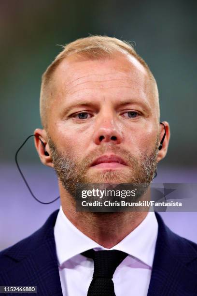 Eidur Gudjohnsen looks on before the UEFA Europa League Final between Chelsea and Arsenal at Baku Olimpiya Stadionu on May 29, 2019 in Baku,...