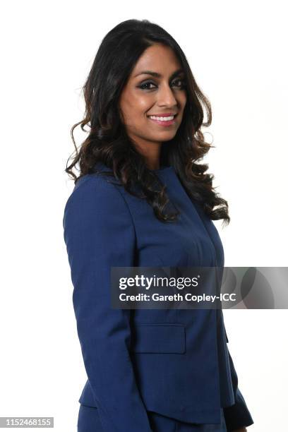 Commentator Isa Guha poses for a portrait prior to the ICC Cricket World Cup 2019 at on May 29, 2019 in London, England.