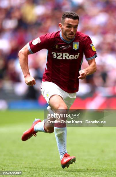 John McGinn of Aston Villa in action during the Sky Bet Championship Play-off Final match between Aston Villa and Derby County at Wembley Stadium on...