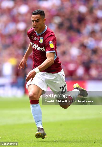 Anwar El Ghazi of Aston Villa in action during the Sky Bet Championship Play-off Final match between Aston Villa and Derby County at Wembley Stadium...