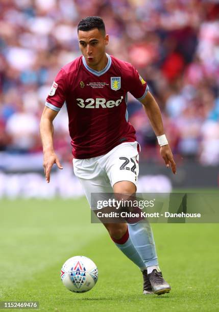 Anwar El Ghazi of Aston Villa in action during the Sky Bet Championship Play-off Final match between Aston Villa and Derby County at Wembley Stadium...