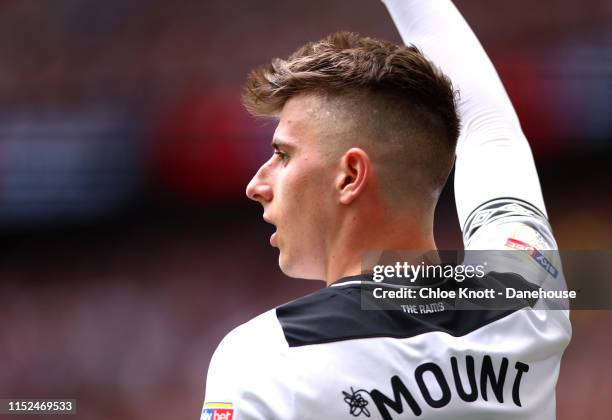 Mason Mount of Derby County in action during the Sky Bet Championship Play-off Final match between Aston Villa and Derby County at Wembley Stadium on...