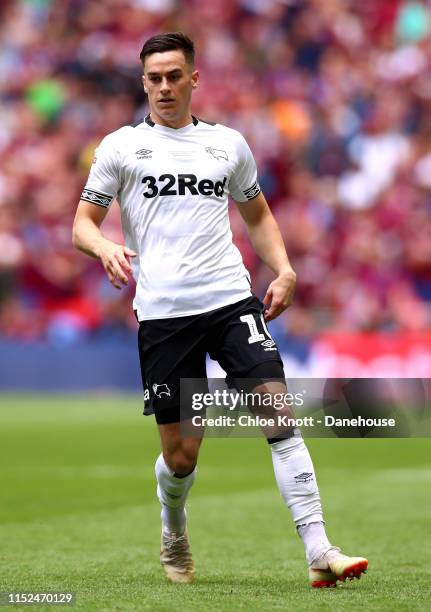 Tom Lawrence of Derby County in action during the Sky Bet Championship Play-off Final match between Aston Villa and Derby County at Wembley Stadium...