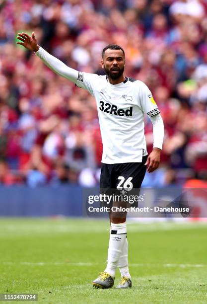 Ashley Cole of Derby County in action during the Sky Bet Championship Play-off Final match between Aston Villa and Derby County at Wembley Stadium on...