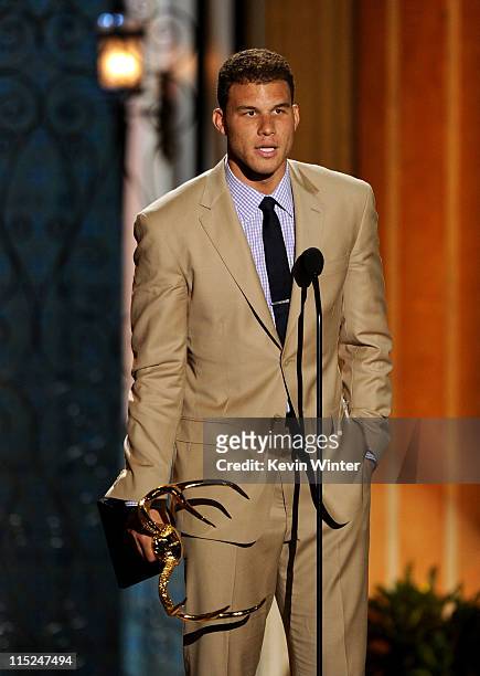 Professional basketball player Blake Griffin accepts the Rookie of the Year award onstage during Spike TV's 5th annual 2011 "Guys Choice" Awards at...