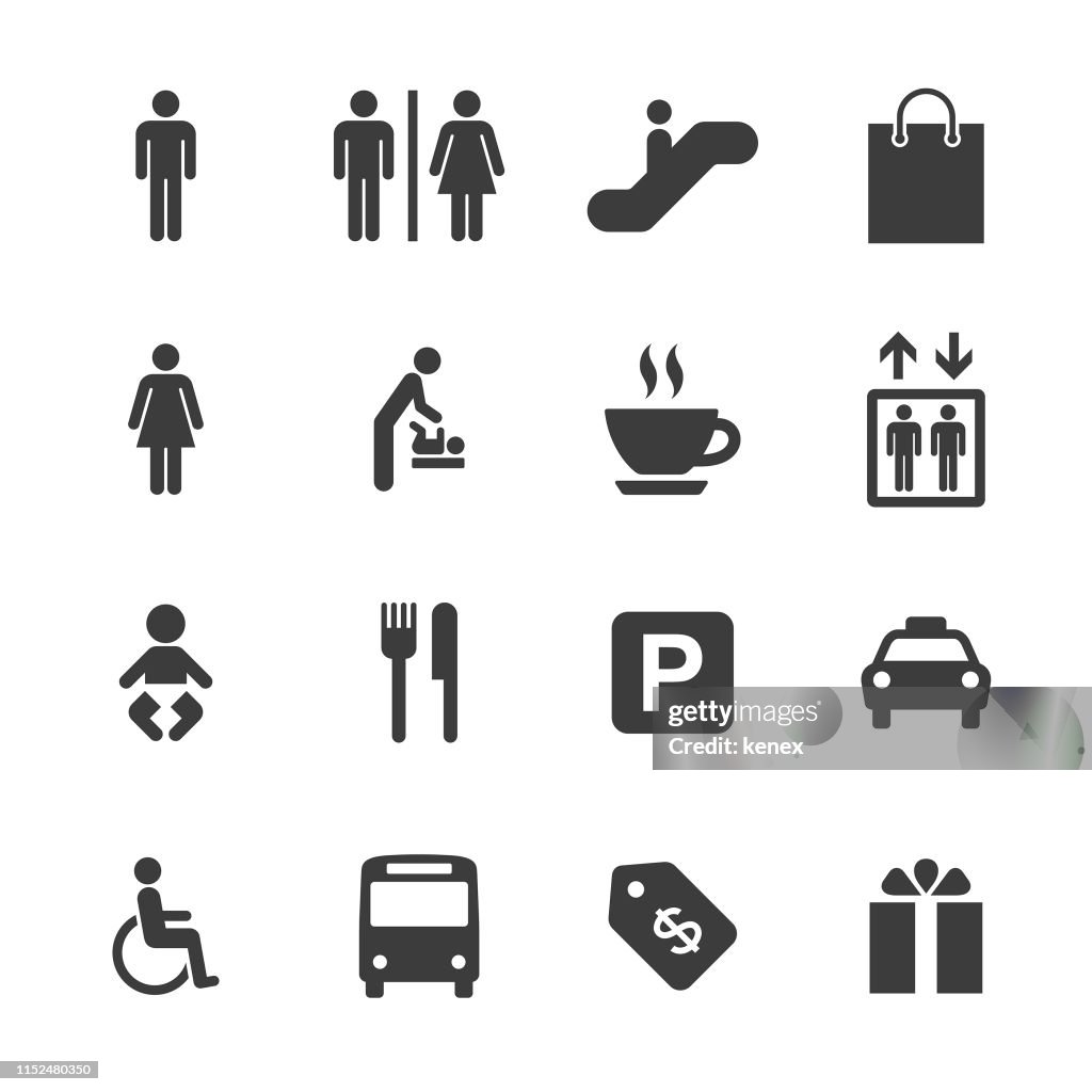 Winkelcentrum en openbare iconen set