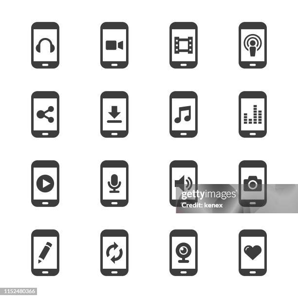 smart phone media icons set - video voip stock illustrations