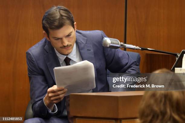 Ashton Kutcher testifies during the trial of alleged serial killer Michael Gargiulo, known as the “Hollywood Ripper,” at the Clara Shortridge Foltz...