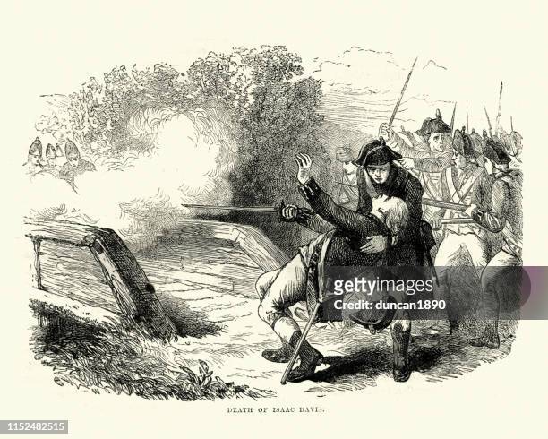 death of isaac davis at the battle of concord - concord massachusetts stock illustrations