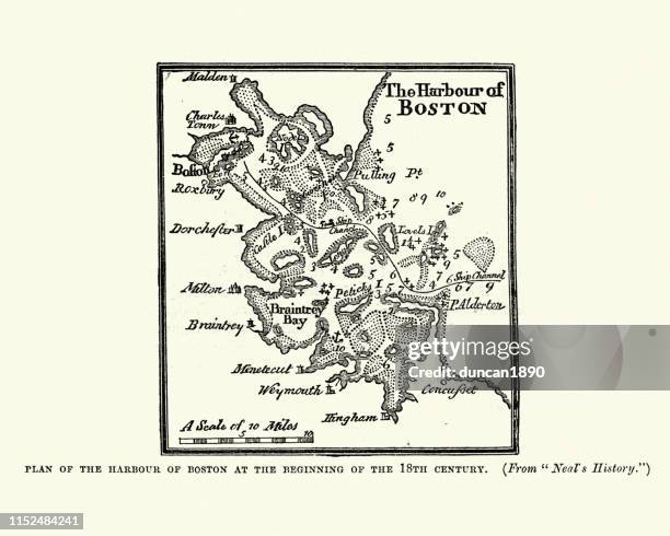 plan des boston-hafens im 18. jahrhundert - boston harbor stock-grafiken, -clipart, -cartoons und -symbole