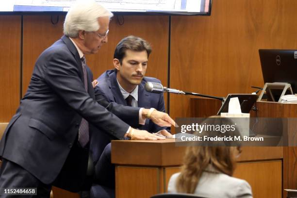 Ashton Kutcher testifies during the trial of alleged serial killer Michael Gargiulo, known as the “Hollywood Ripper,” at the Clara Shortridge Foltz...