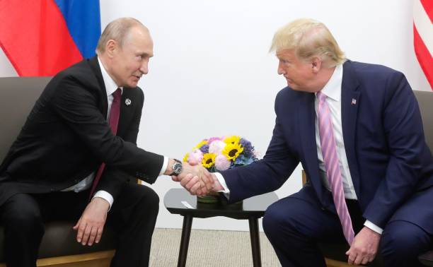 President Donald Trump meets Russian President Vladimir Putin on the first day of the G20 summit in Osaka, Japan on June 28, 2019.