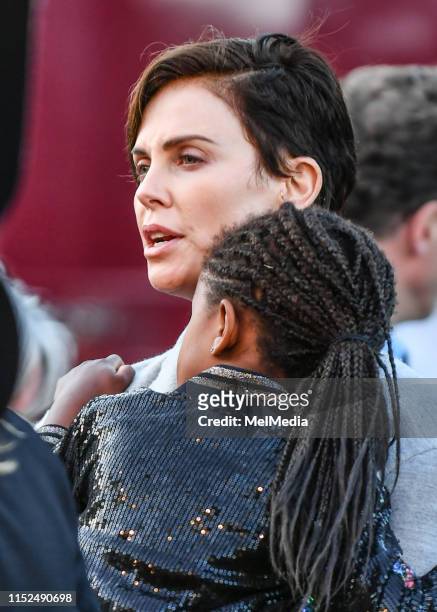 Charlize Theron and daughter at the Giffords Circus media night for their 2019 production " Xanadu" on June 27 at Chiswick House and Gardens, London....