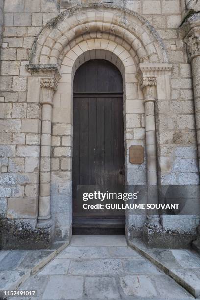 This picture taken on June 28, 2019 shows a door at Notre Dame Abbey of Fontgombault, central France, where French citizen Jean-Claude Romand arrived...