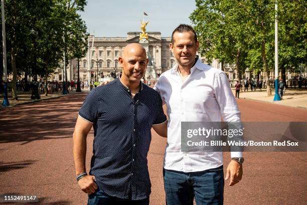 Manager Alex Cora of the Boston Red Sox and Manager Aaron Boone of the New York Yankees pose during a photo opportunity during the Changing of the...