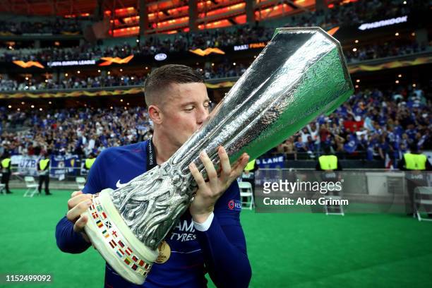Ross Barkley of Chelsea celebrates with the Europa League Trophy following his team's victory in the UEFA Europa League Final between Chelsea and...