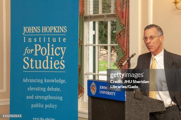 Diplomat Kurt Volker speaking from a podium at an event associated with the Institute for Policy Studies at the Johns Hopkins University, Baltimore,...