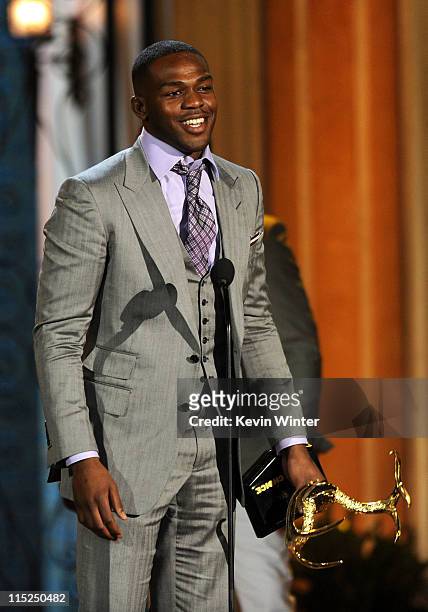 Mixed martial artist Jon Jones accepts the Most Dangerous Man award onstage during Spike TV's 5th annual 2011 "Guys Choice" Awards at Sony Pictures...