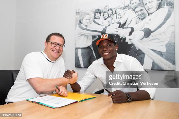 June 28: Borussia Moenchengladbach unveil new signing Breel Embolo at Borussia-Park on June 28, 2019 in Moenchengladbach, Germany.