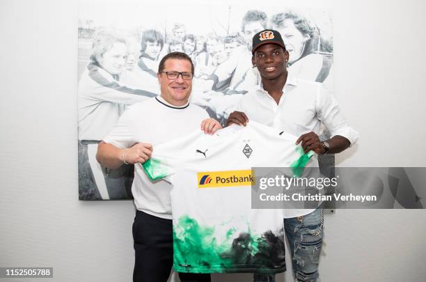 June 28: Borussia Moenchengladbach unveil new signing Breel Embolo at Borussia-Park on June 28, 2019 in Moenchengladbach, Germany.