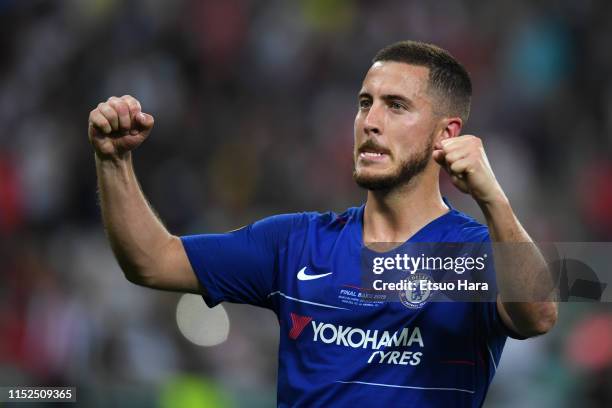 Eden Hazard of Chelsea celebrates scoring his side's third goal during the UEFA Europa League Final between Chelsea and Arsenal at Baku Olimpiya...