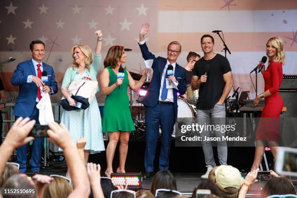 Pete Hegseth, Steve Doocy, Janice Dean, Jillian Mele and Walker Hayes on "FOX & Friends" All-American Summer Concert Series on June 28, 2019 in New...