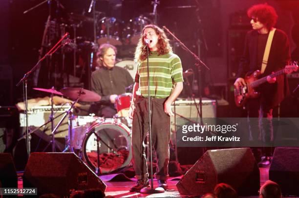 Eddie Vedder, John Densmore And Don Was at The 1993 Rock And Roll Hall of Fame at The Century Plaza on January 12th, 1993 in Los Angeles, CA.