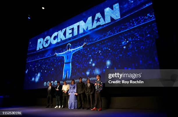 Dexter Fletcher, Matthew Vaughn, David Furnish, Bryce Dallas Howard, Richard Madden, Jamie Bell, Taron Egerton appear on stage during the US Premiere...