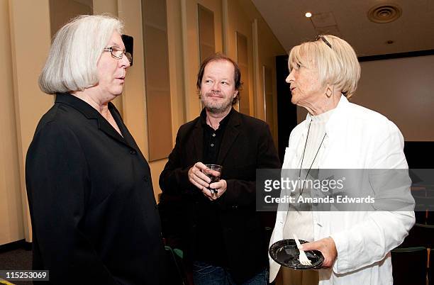 School of Theater, Film and Television Dean Teri Schwartz, animation director Chuck Sheetz and Film Chair Barbara Boyle attend a reception at the...